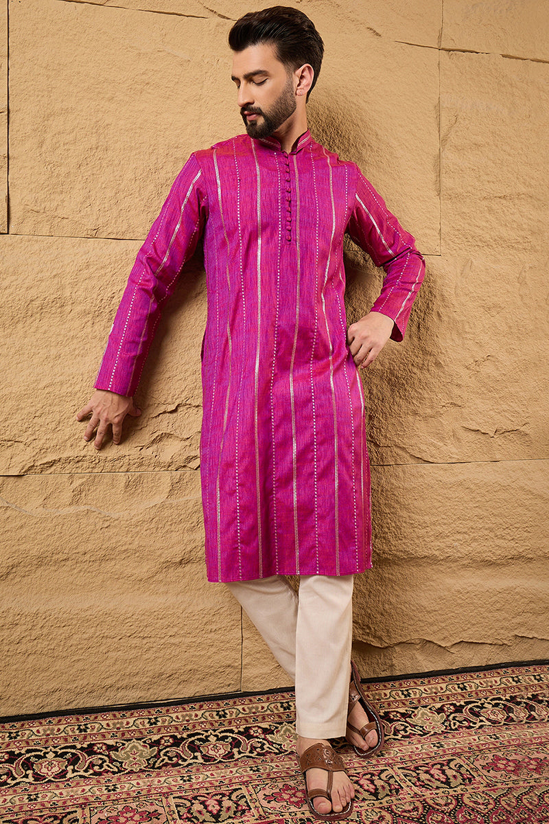 Pink Pure Cotton Solid Embroidered Straight Kurta with Trousers
