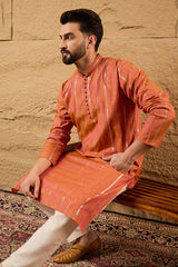 orange pure cotton solid embroidered straight kurta with trouser