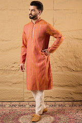 orange pure cotton solid embroidered straight kurta with trouser