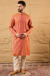 orange pure cotton solid embroidered straight kurta with trouser