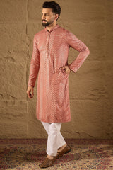 pink viscose rayon solid embroidered straight kurta with trousers