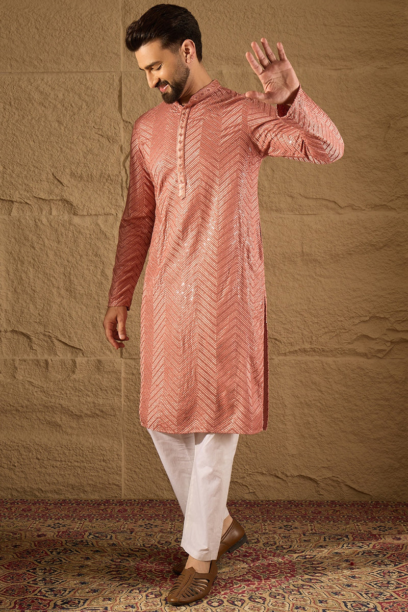 pink viscose rayon solid embroidered straight kurta with trousers