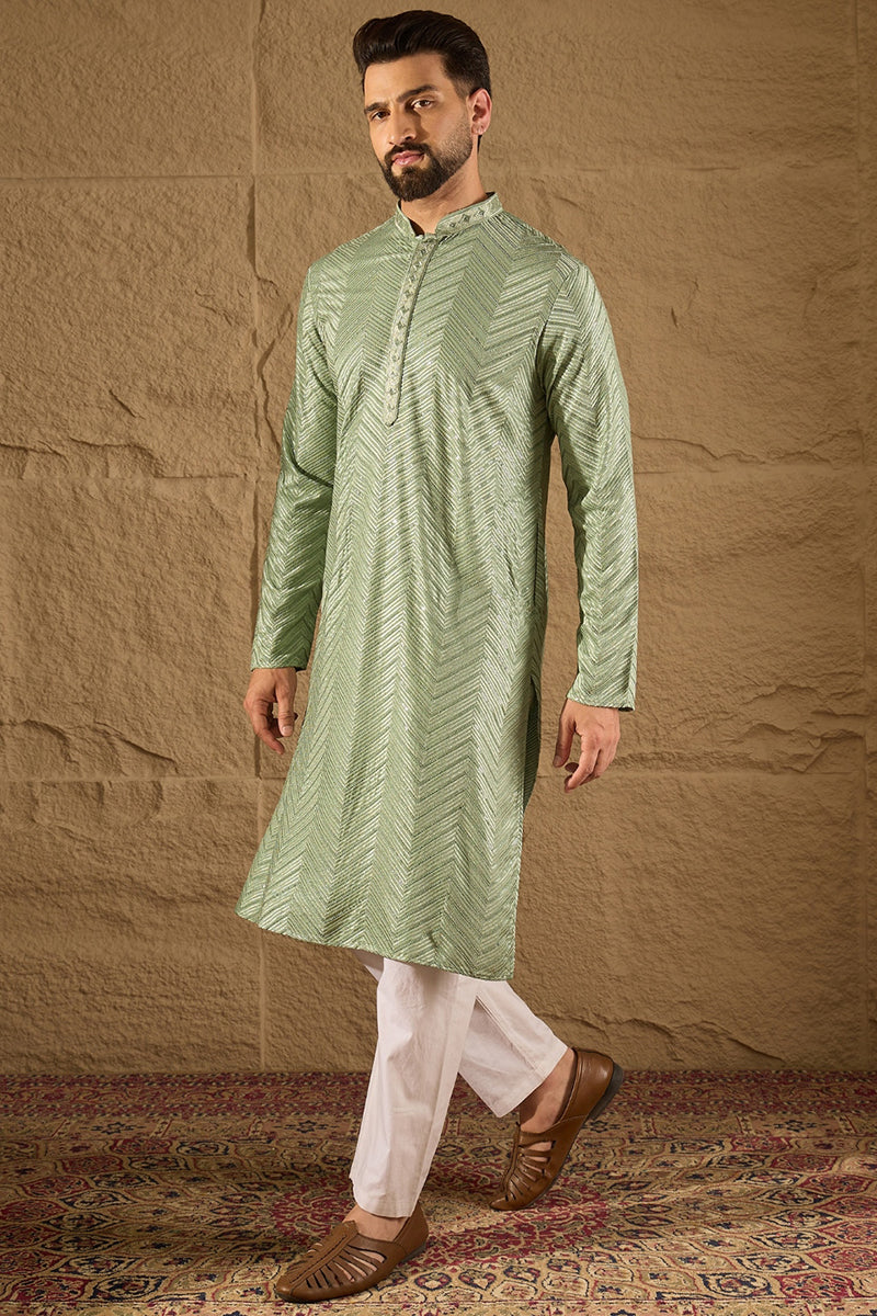 Green Viscose Rayon Solid Embroidered Straight Kurta with Trouser