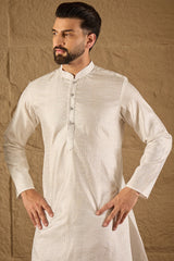 white silk blend solid embroidered straight kurta with trouser