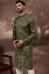 green silk blend solid embroidered straight kurta and trouser
