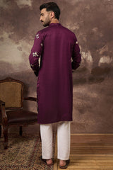 purple silk blend solid embroidered straight kurta and trouser