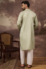 green silk blend solid embroidered straight kurta and trouser
