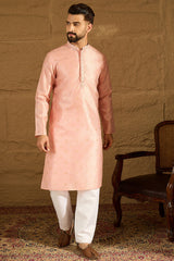 peach polyester solid embroidered straight kurta with trouser