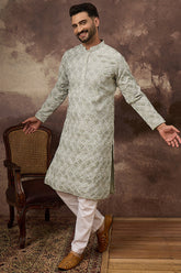 green viscose rayon solid embroidered straight kurta with trouser