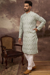 green viscose rayon solid embroidered straight kurta with trouser