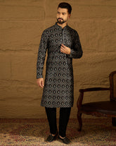 black viscose rayon geometric printed straight kurta with trouser