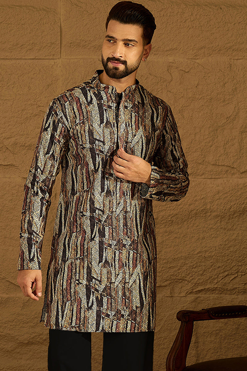 black viscose rayon abstract printed straight kurta with trouser