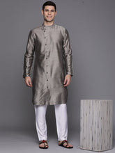Indo Era - Grey Solid Liva Straight Kurtas
