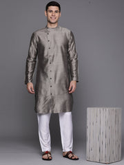 Indo Era - Grey Solid Liva Straight Kurtas