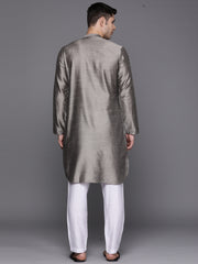 Indo Era - Grey Solid Liva Straight Kurtas