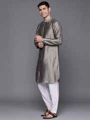 Indo Era - Grey Solid Liva Straight Kurtas