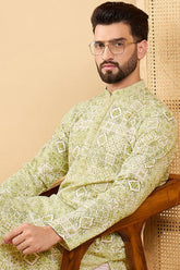 olive green viscose rayon geometric embroidered straight chikankari kurta