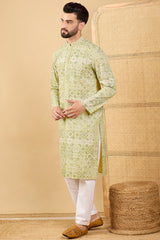 olive green viscose rayon geometric embroidered straight chikankari kurta