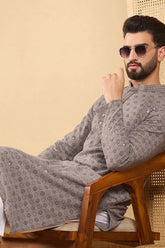 grey viscose rayon solid embroidered straight chikankari kurta