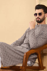 grey viscose rayon solid embroidered straight chikankari kurta