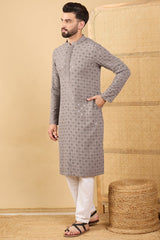 grey viscose rayon solid embroidered straight chikankari kurta