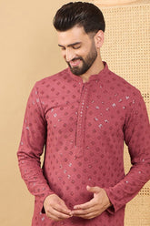 red viscose rayon solid embroidered straight chikankari kurta