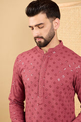 red viscose rayon solid embroidered straight chikankari kurta