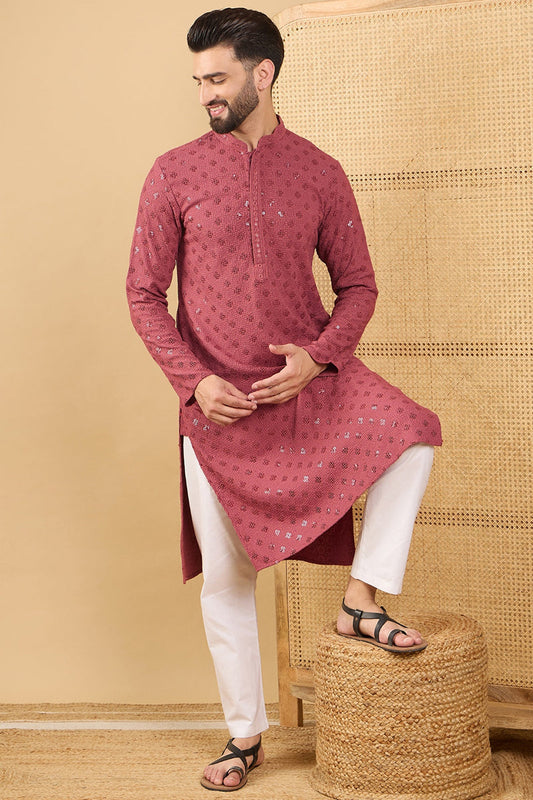 red-viscose-rayon-solid-embroidered-straight-kurta-with-trouser-mkset1057