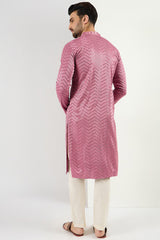 pink viscose rayon solid embroidered straight kurta for men