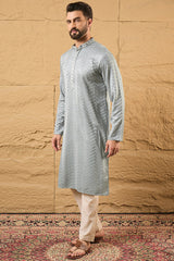grey viscose rayon solid embroidered straight kurta