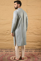 grey viscose rayon solid embroidered straight kurta