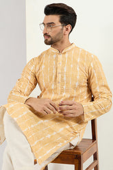 men yellow viscose rayon abstract embroidered chikankari straight kurta