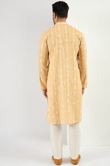 men yellow viscose rayon abstract embroidered chikankari straight kurta