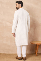 white viscose rayon solid embroidered straight kurta