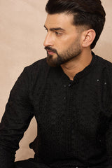 black viscose rayon solid embroidered straight kurta