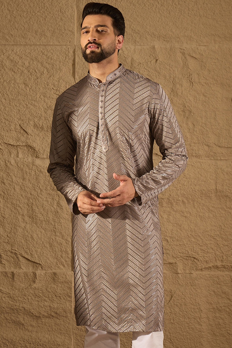 grey viscose rayon solid embroidered straight kurta