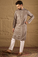 grey viscose rayon solid embroidered straight kurta