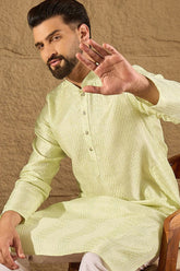 green silk blend embroidered straight kurta