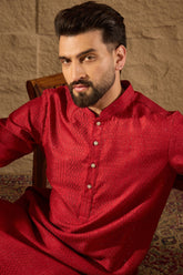 red viscose rayon embroidered mandarin collar straight kurta