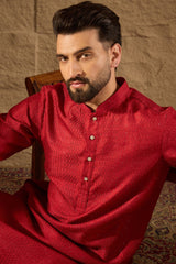 red viscose rayon embroidered mandarin collar straight kurta
