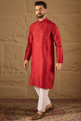 red viscose rayon embroidered mandarin collar straight kurta