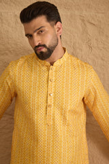 yellow silk blend geometric embroidered straight kurta