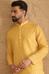 yellow silk blend geometric embroidered straight kurta