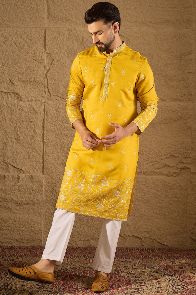 yellow verican solid embroidered straight kurta