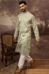 green silk blend solid embroidered straight kurta