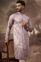 lavender silk blend solid embroidered straight kurta