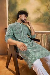 green viscose rayon shibori embroidered straight kurta