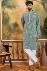 green viscose rayon shibori embroidered straight kurta