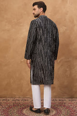 black silk blend geometric printed straight kurta with pant set