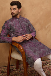 purple silk blend geometric printed straight kurta